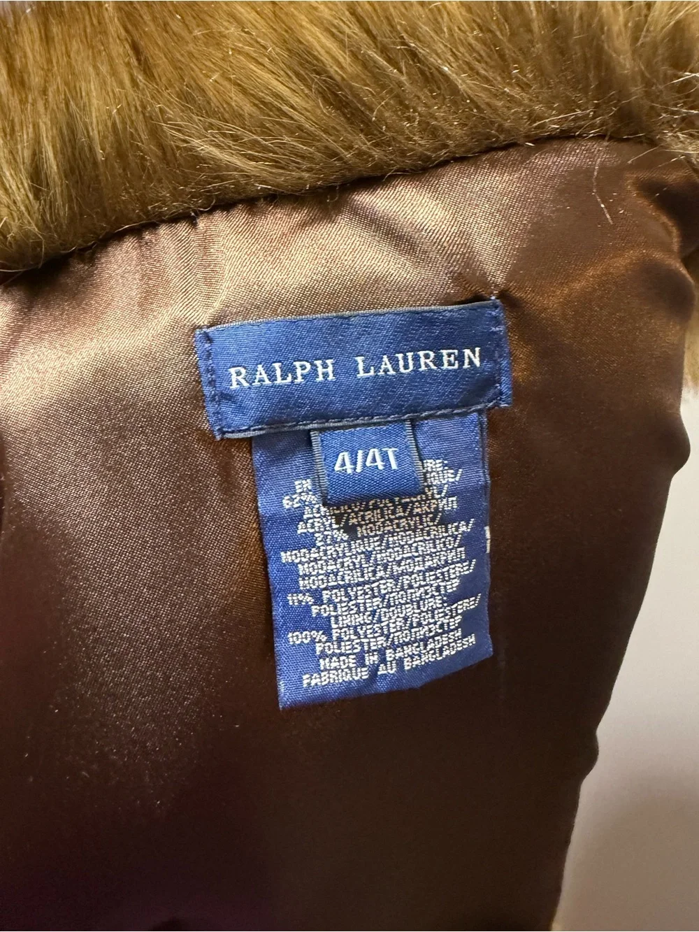 Ralph Lauren Kids Faux Fur Vest Size 4/4T